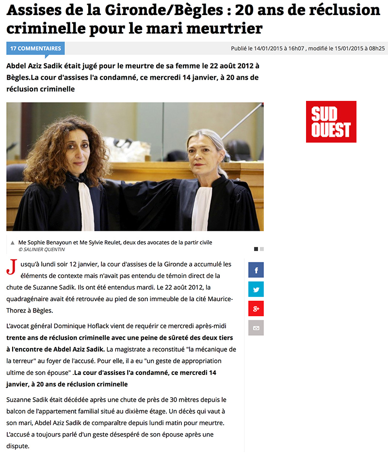 Sophhie Benayoun Presse Avocat famille Bordeaux sud ouest assises gironde